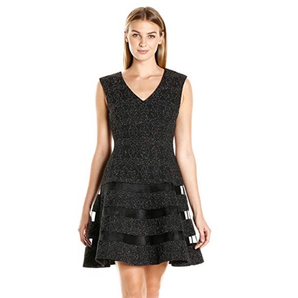 Aidan Mattox Dresses & Skirts - AIDAN MATTOX STRETCH KNIT FIT FLAIRE V NECK DRESS